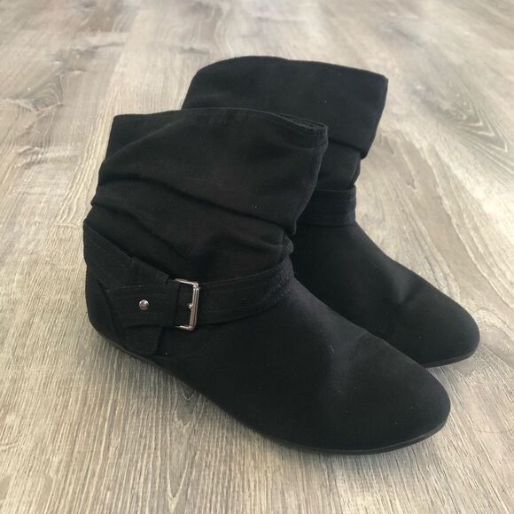 Lower East Side Womens Pull On Slouch Ankle Boots Sz 7.5 Bootie Black Faux Suede - Picture 1 of 8